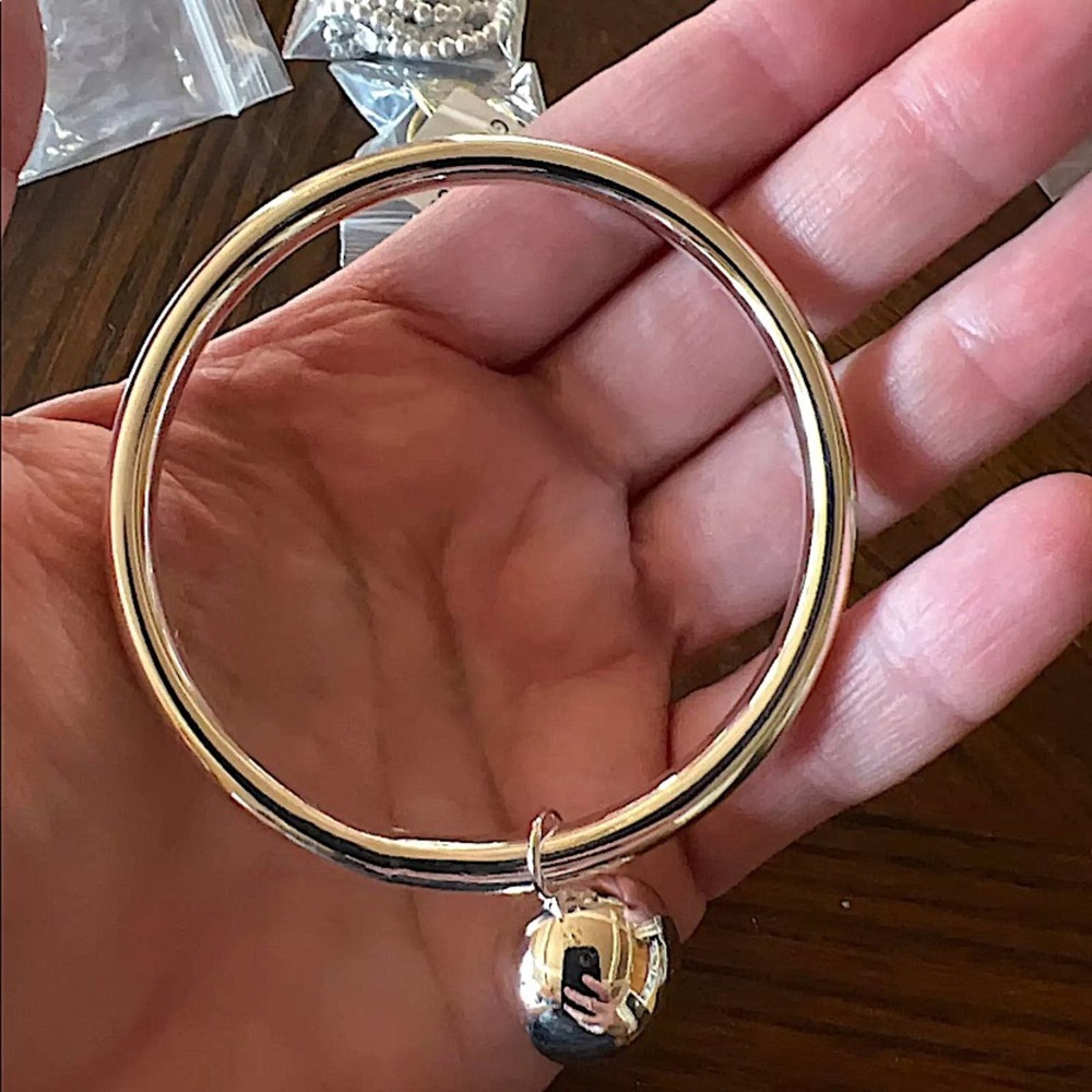 NEW STERLING SILVER CHARM BALL BANGLE BRACELET - Picture 8 of 14